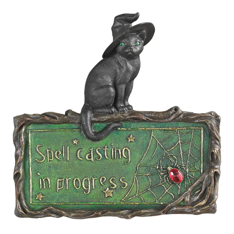 Witch's Cat Spell-Casting Sign Wall Sculpture