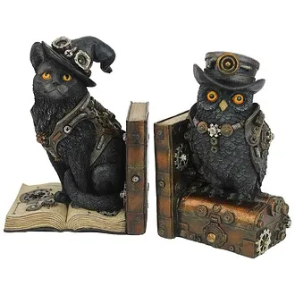Knowledge Seekers Steampunk Cat and Owl Sculptural Bookends