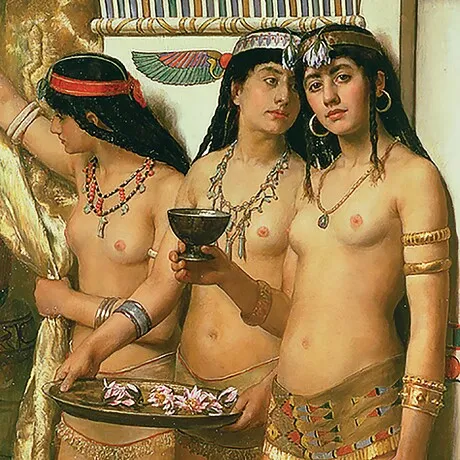 Pharaoh's Handmaidens Framed Canvas Replica Painting: Large