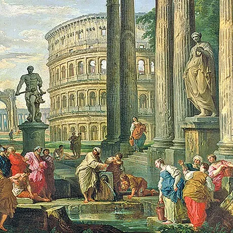 Roman Capriccio Framed Canvas Replica Painting: Small