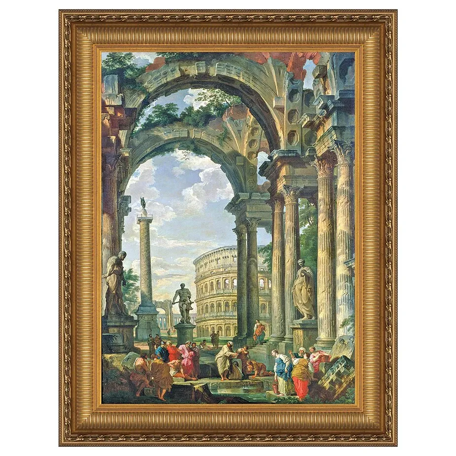 Roman Capriccio Framed Canvas Replica Painting: Small