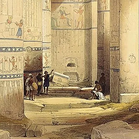 Egyptian Grand Portico Philae Framed Canvas Replica Painting: Grande