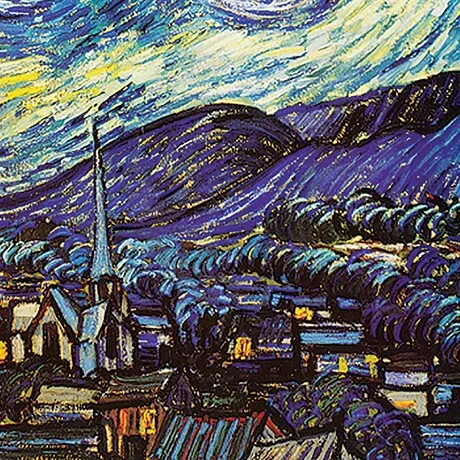 Starry Night Framed Canvas Replica Painting: Medium