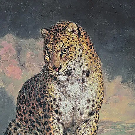 A Pair of Leopards Framed Canvas Replica Painting: Medium