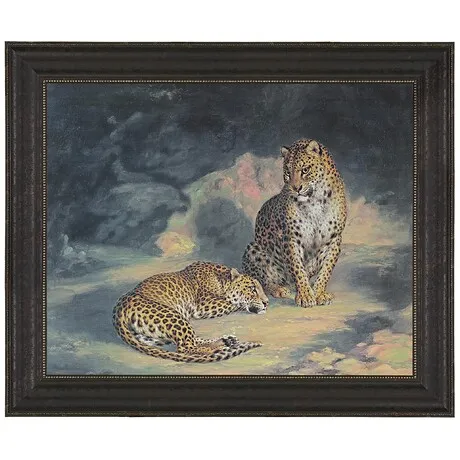 A Pair of Leopards Framed Canvas Replica Painting: Grande