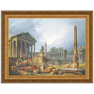 Architectural Capriccio with Obelisk Framed Canvas Replica Painting: Grande