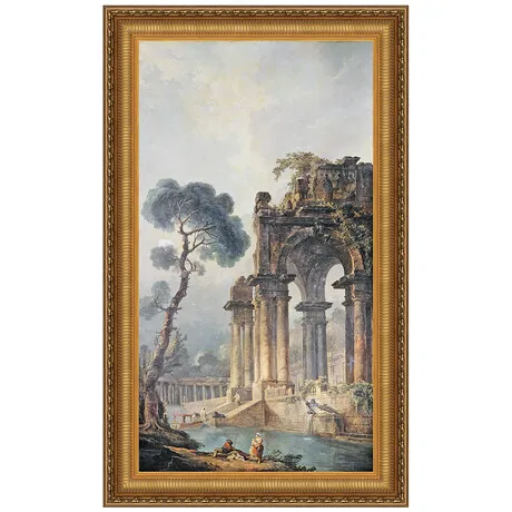 The Ruins Near The Water Framed Canvas Replica Painting: Small