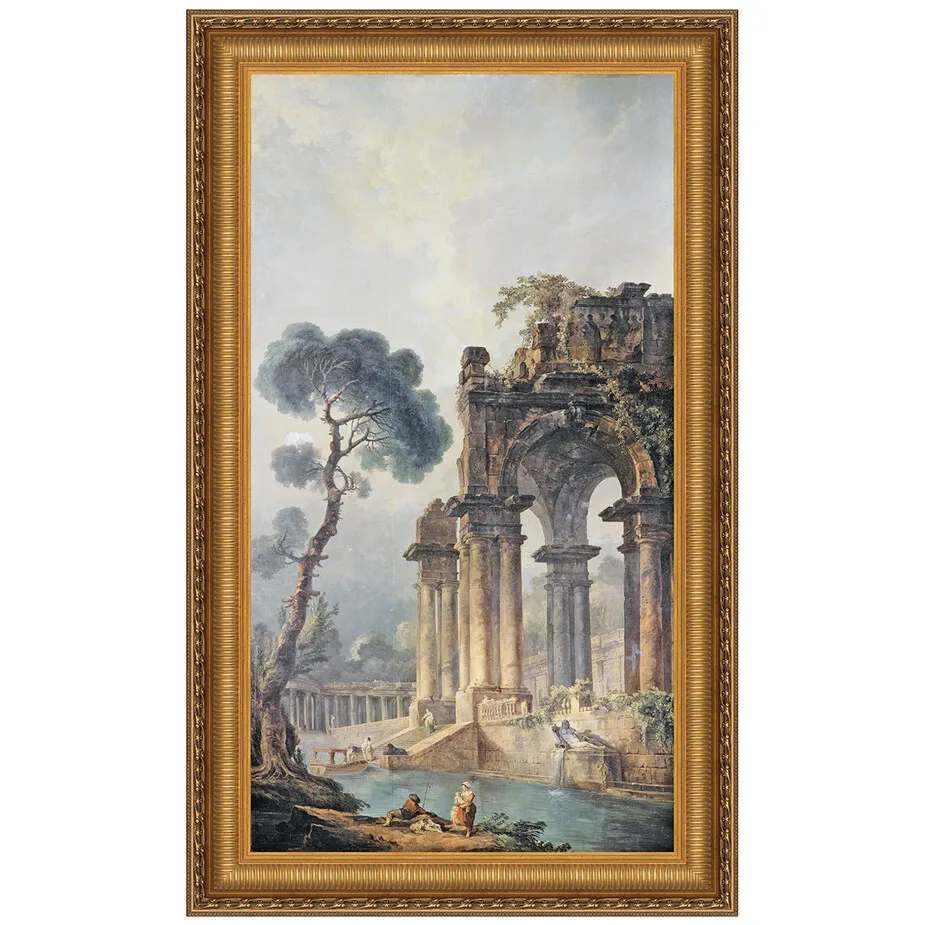 The Ruins Near The Water Framed Canvas Replica Painting: Large