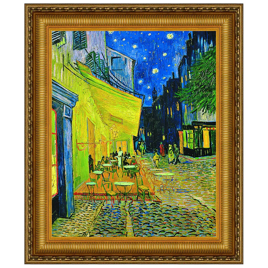 Cafe Terrace on the Place du Forum Framed Canvas Replica Painting: Large