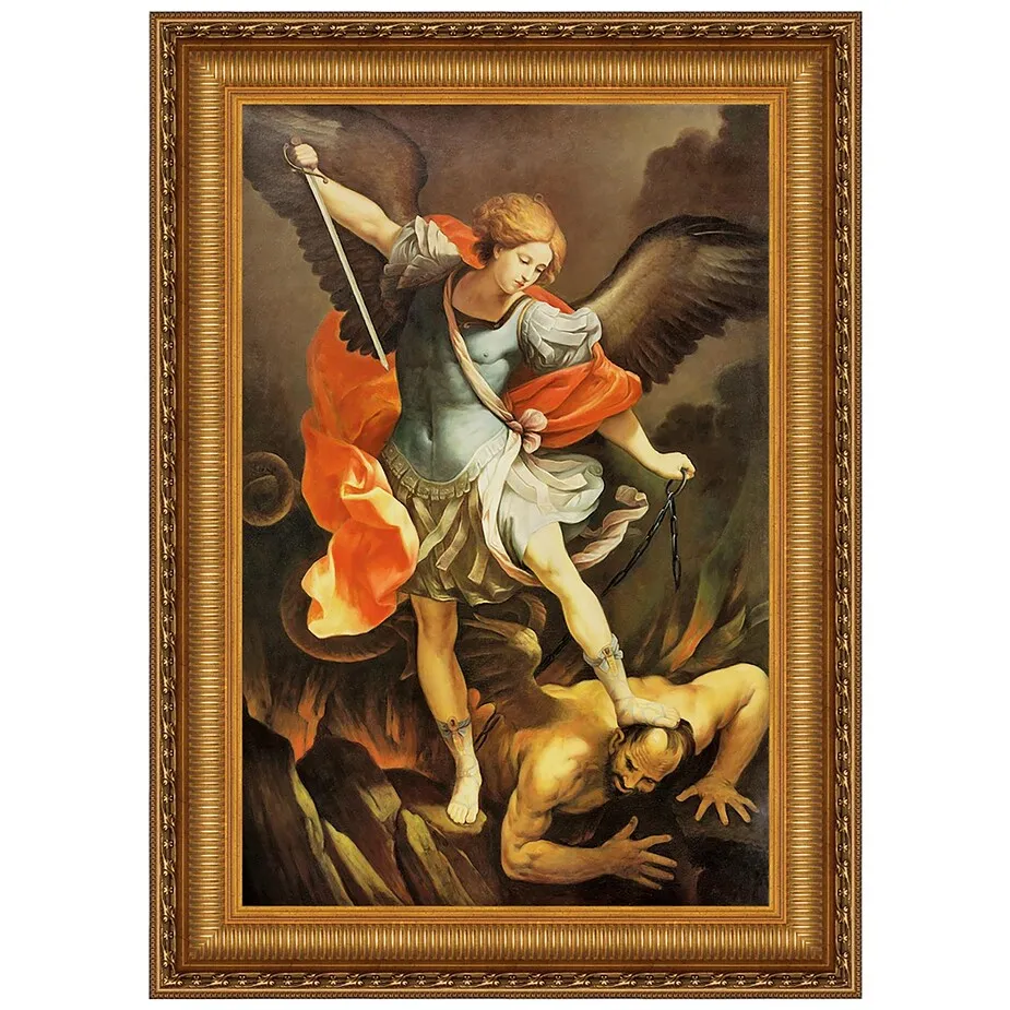 Archangel Saint Michael Framed Canvas Replica Painting: Grande