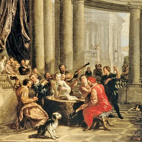 Concert Given in the Interior Framed Canvas Replica Painting: Large