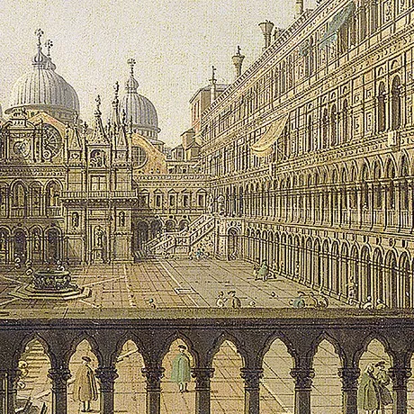 Interior Court of the Doge's Palace Framed Canvas Replica Painting: Grande