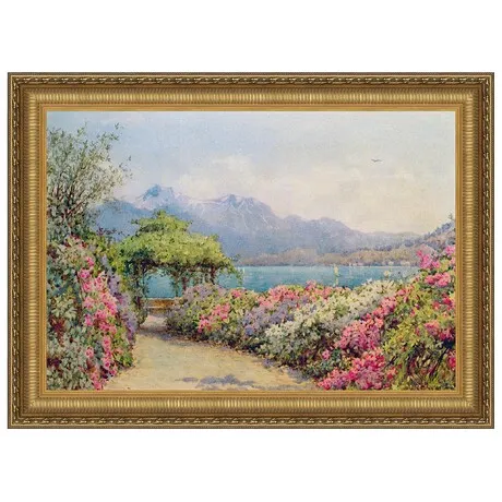 Lake Como from the Villa Framed Canvas Replica Painting: Large