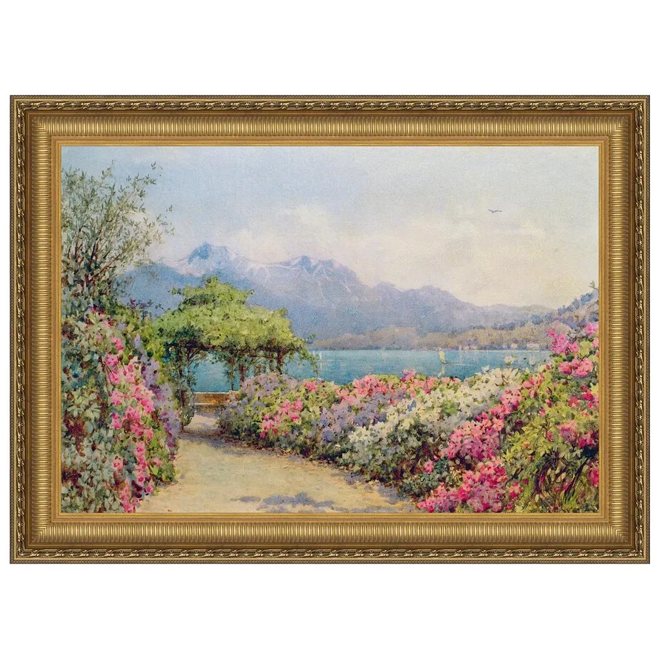 Lake Como from the Villa Framed Canvas Replica Painting: Large