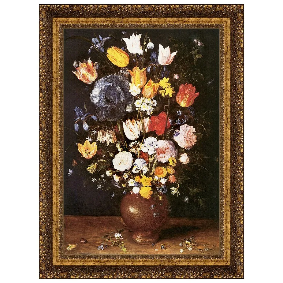 Bouquet of Flowers Framed Canvas Replica Painting: Large