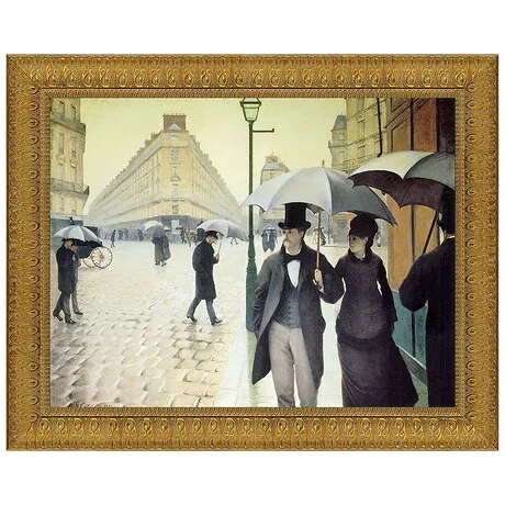 Rue du Paris Rainy Day Framed Canvas Replica Painting: Medium