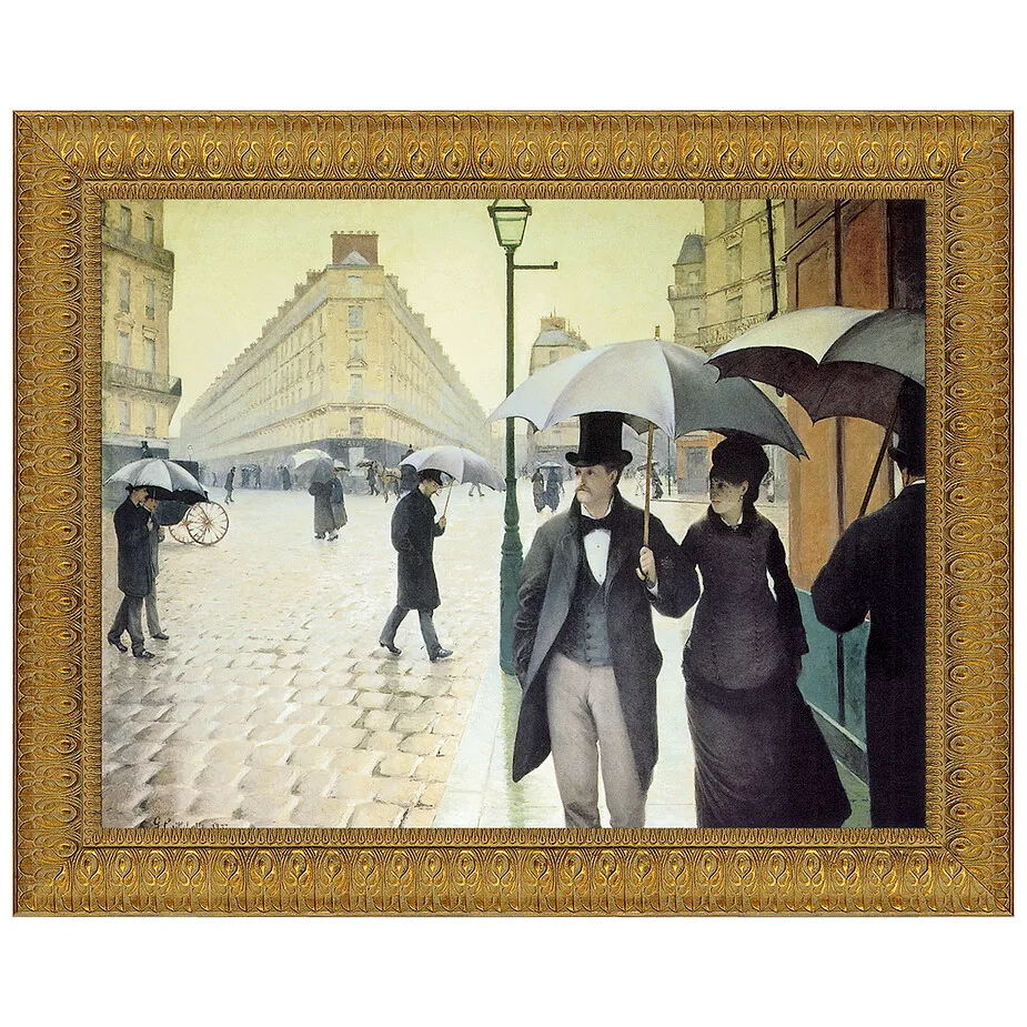 Rue du Paris Rainy Day Framed Canvas Replica Painting: Large