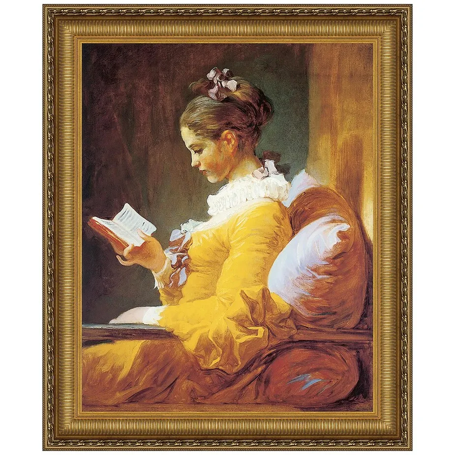 A Young Girl Reading Framed Canvas Replica Painting: Small