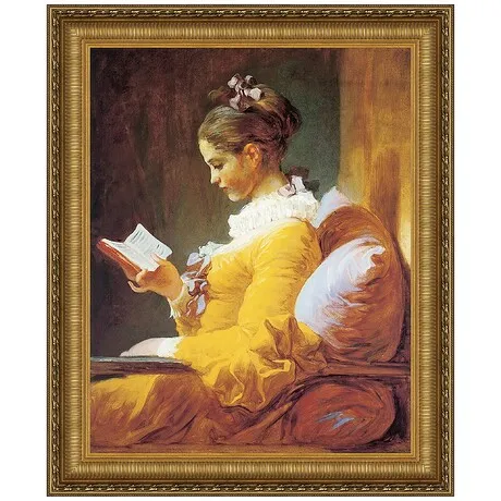 A Young Girl Reading Framed Canvas Replica Painting: Large