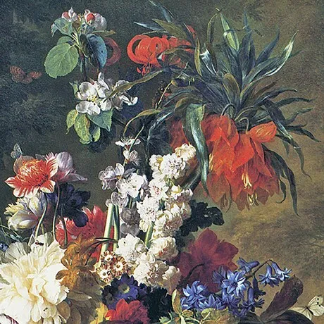 Bouquet of Flowers in an Urn Framed Canvas Replica Painting: Small