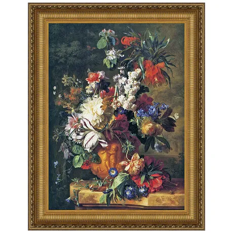 Bouquet of Flowers in an Urn Framed Canvas Replica Painting: Medium