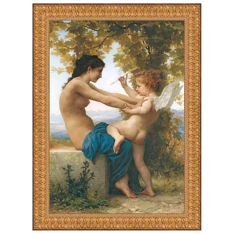 Young Girl Defending Herself Against Eros Framed Canvas Replica Painting: Large