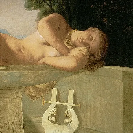 Girl in a Basin Framed Canvas Replica Painting: Medium