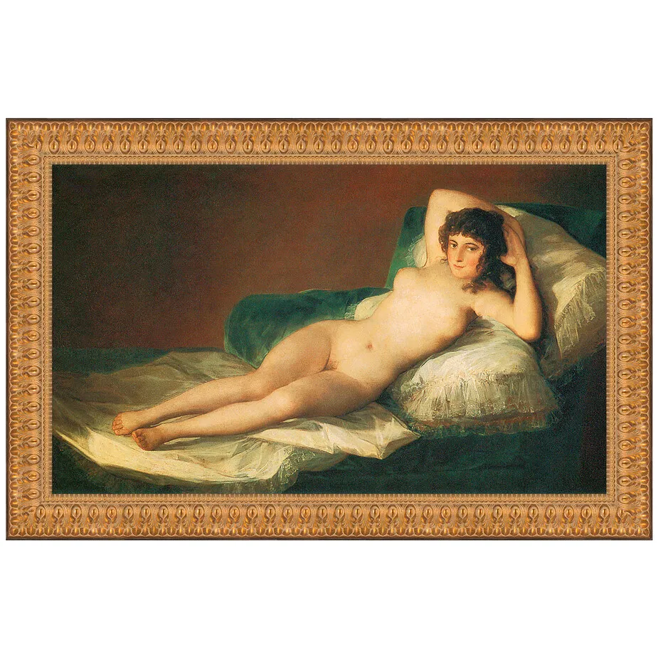 The Nude Maja (La Maja Desnuda) Framed Canvas Replica Painting: Grande