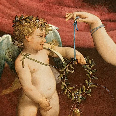 Venus and Cupid Framed Canvas Replica Painting: Medium
