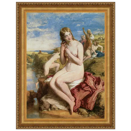 Bathers Surprised Framed Canvas Replica Painting: Large