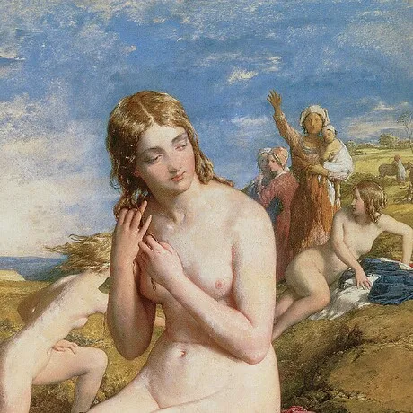 Bathers Surprised Framed Canvas Replica Painting: Grande