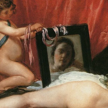 Venus at her Mirror Framed Canvas Replica Painting: Medium