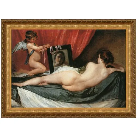 Venus at her Mirror Framed Canvas Replica Painting: Large