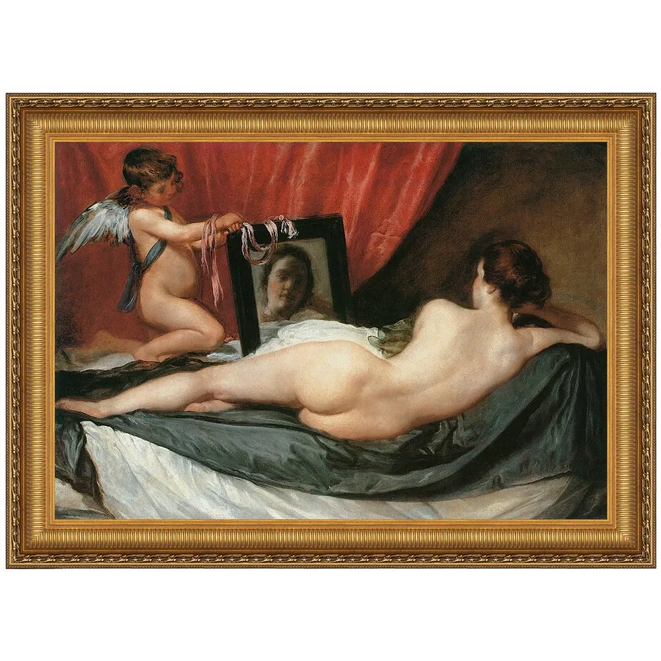 Venus at her Mirror Framed Canvas Replica Painting: Grande