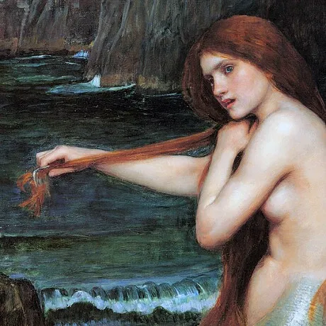 A Mermaid Framed Canvas Replica Painting: Large