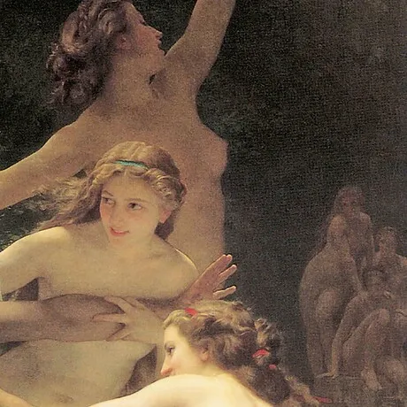 Nymphs and Satyr Framed Canvas Replica Painting: Medium