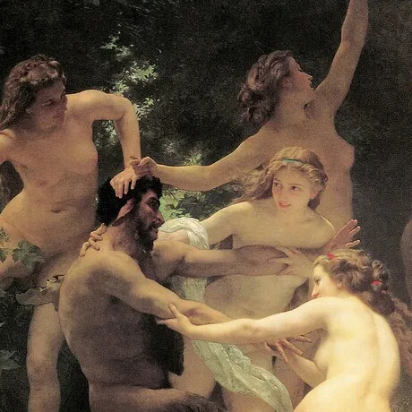Nymphs and Satyr Framed Canvas Replica Painting: Grande