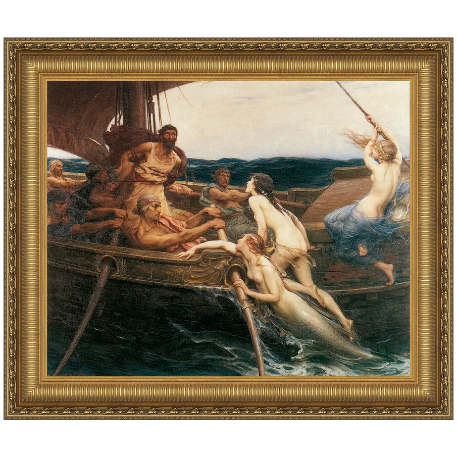 Ulysses and the Sirens Framed Canvas Replica Painting: Large