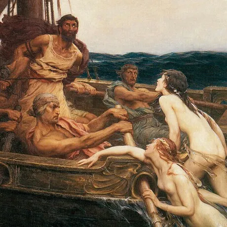 Ulysses and the Sirens Framed Canvas Replica Painting: Grande