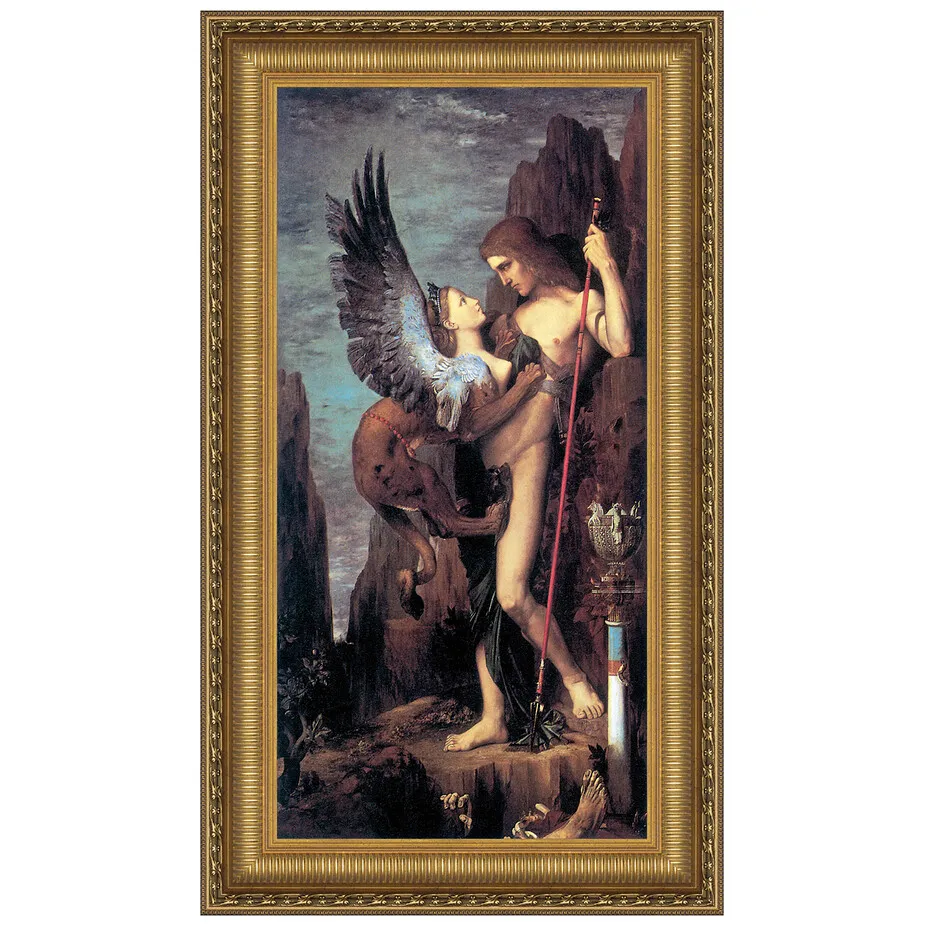 Oedipus and the Sphinx Framed Canvas Replica Painting: Small