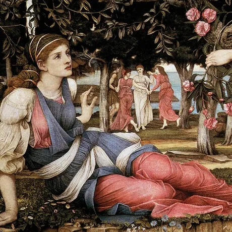 Love and the Maiden Framed Canvas Replica Painting: Grande