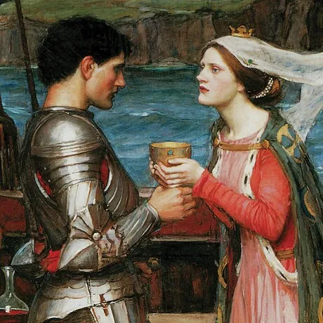 Tristan and Isolde Sharing the Potion Framed Canvas Replica Painting: Small