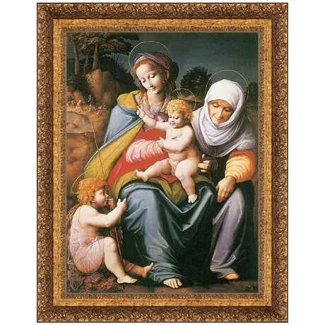 Virgin and Child with Saints Elizabeth and John Framed Canvas Replica Painting: Large