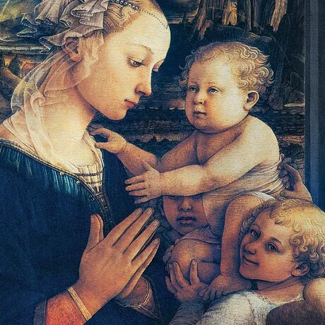 Madonna and Child with Two Angels Framed Canvas Replica Painting: Medium