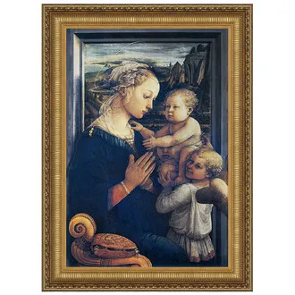 Madonna and Child with Two Angels Framed Canvas Replica Painting: Medium