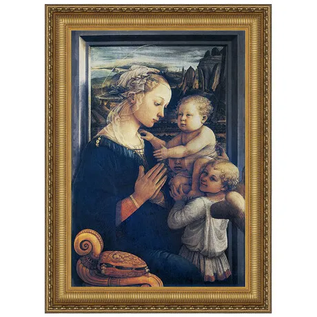 Madonna and Child with Two Angels Framed Canvas Replica Painting: Large