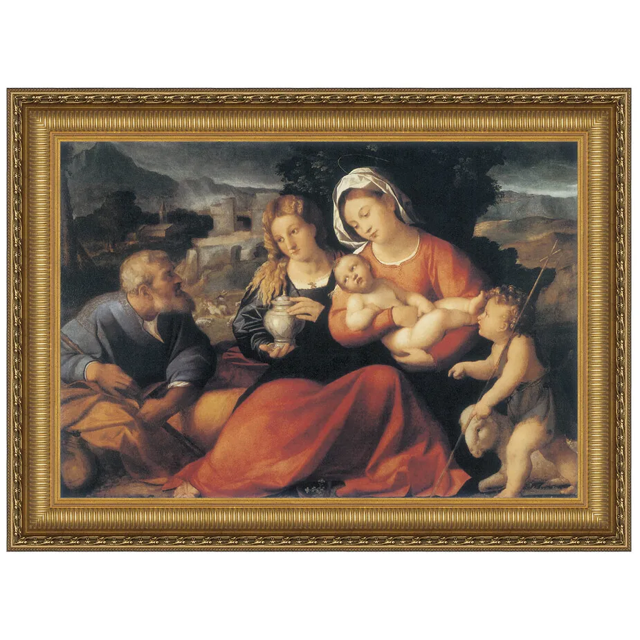 Holy Family with Saint John and Mary Magdalene Framed Canvas Replica Painting: Large