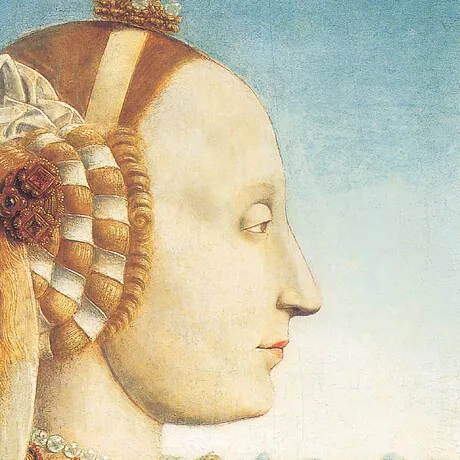 Portrait of Battista Sforza Framed Canvas Replica Painting: Large
