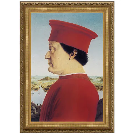 Portrait of Federico da Montefeitro Framed Canvas Replica Painting: Large