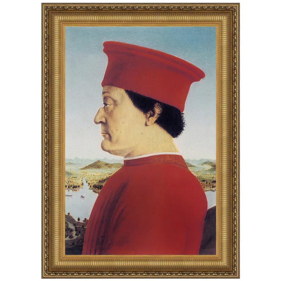 Portrait of Federico da Montefeitro Framed Canvas Replica Painting: Large